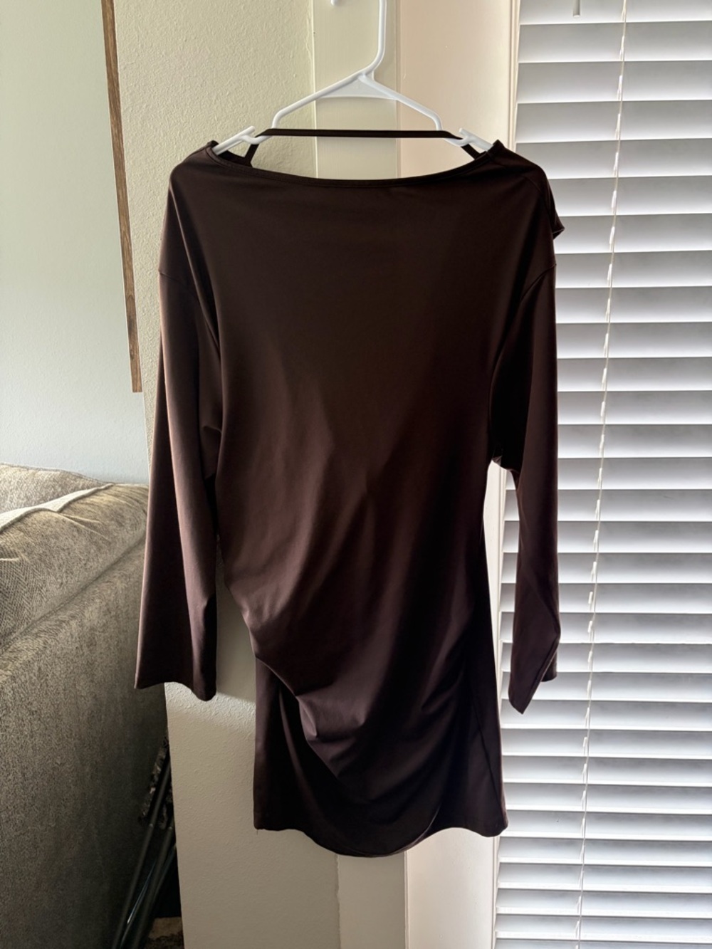 Long Sleeve Dark Brown Dress with Scoop Back